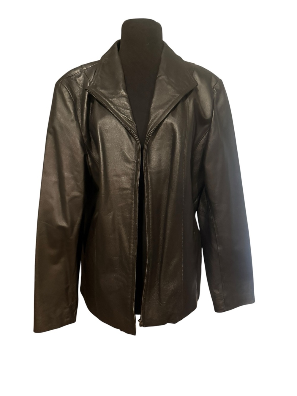 Y2K Dark Espresso Leather Jacket Brown Black Zip Up Moto Minimalist Size XL